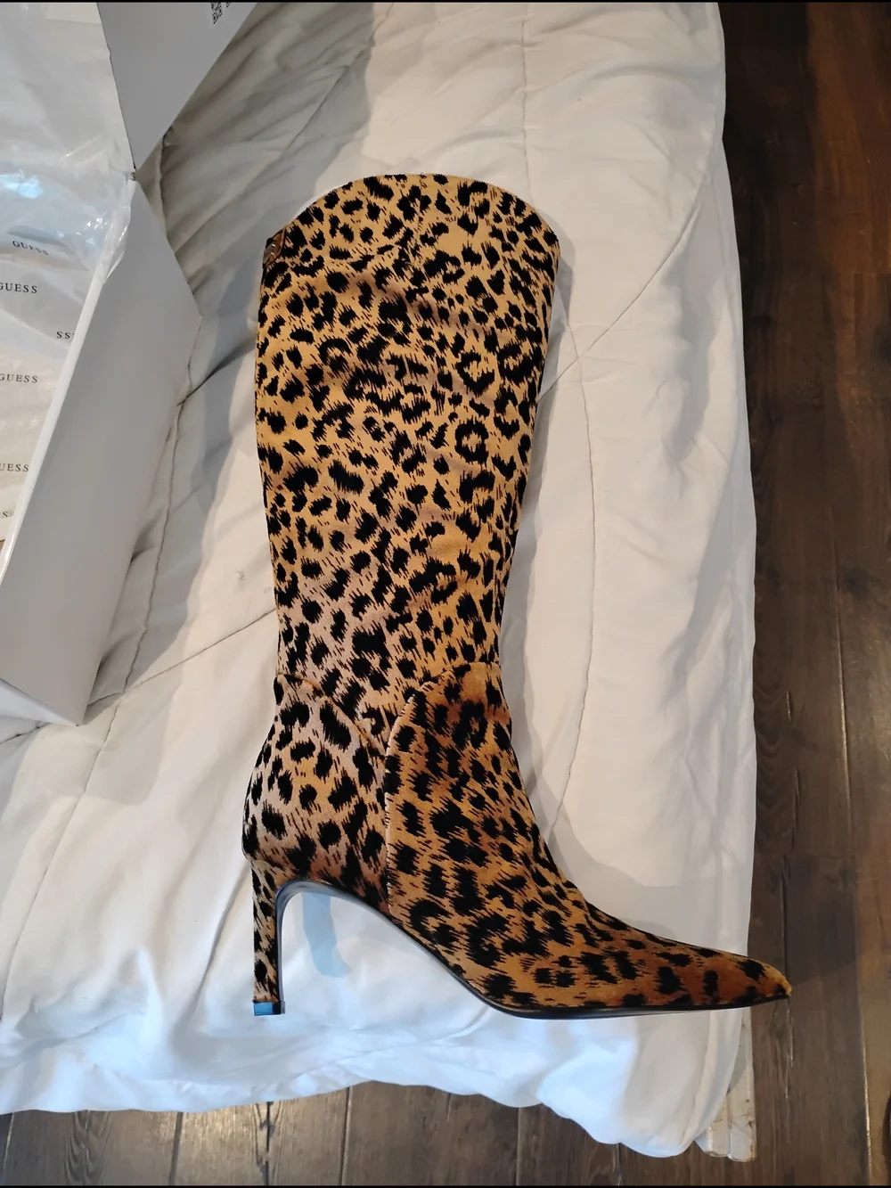 Guess Leopard-Print Over-the-Knee Stiletto Boots - Tan/Black